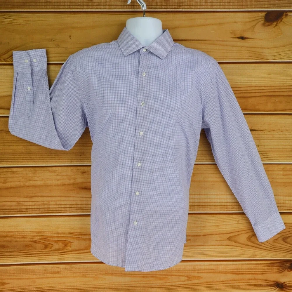 DOCKERS Dress Shirt Fitted Spread Collar Mens Size M‎ Blue Checks Long Sleeve